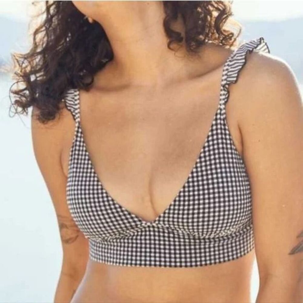 Aerie Gingham Seersucker Longline Triangle Bikini Top Size M